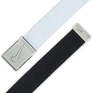 Nike Boys Reversible Stretch Web Belt Black/White Silver Buckle Youth Golf